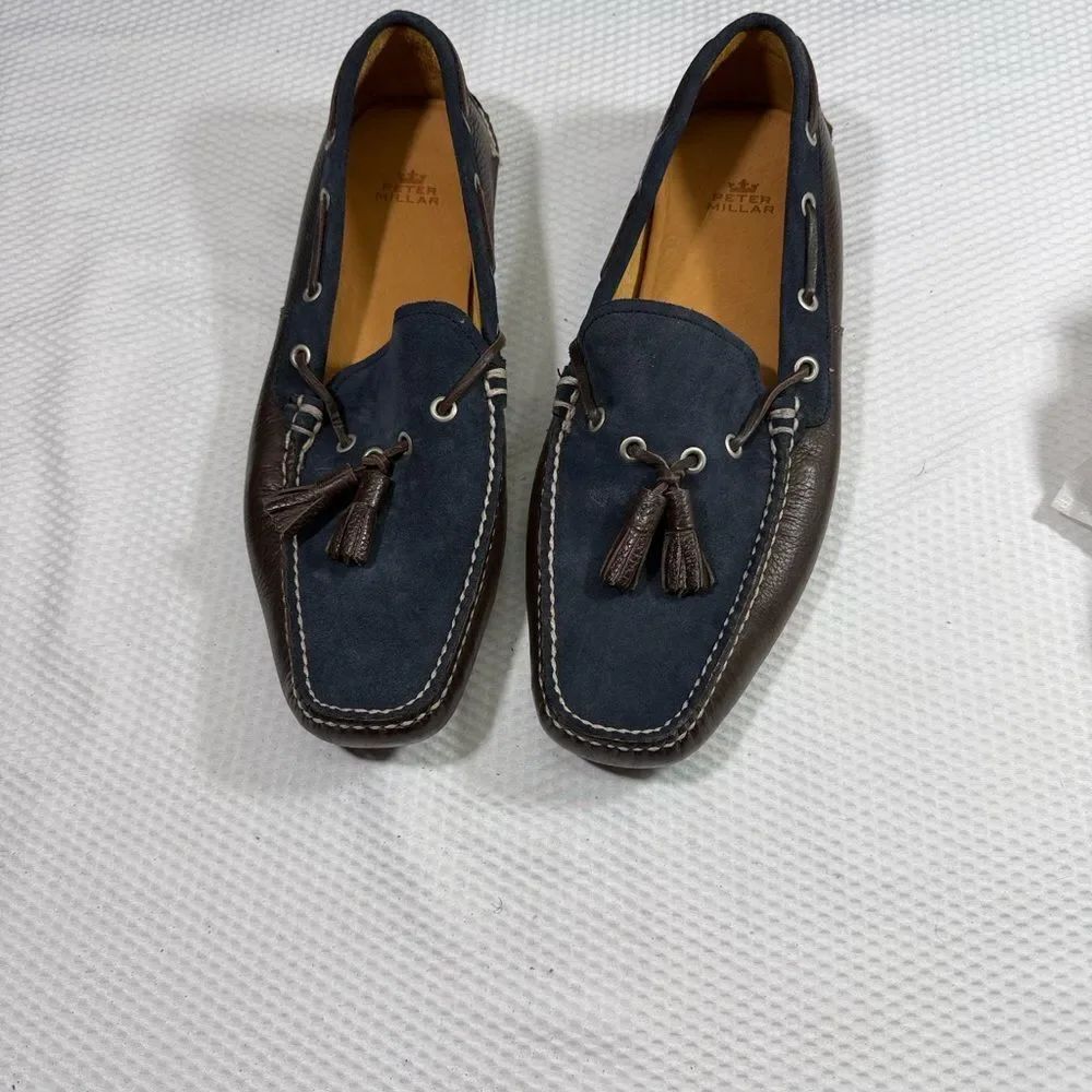Peter Millar Leather Men's Blue and Brown Loafers Size 11.5